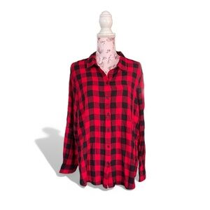 Calvin Klien Women's Buffalo-Plaid Red Rolltab Shirt
